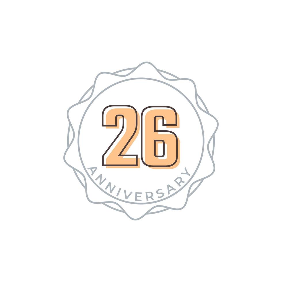 26 Year Anniversary Celebration Vector Badge. Happy Anniversary Greeting Celebrates Template Design Illustration