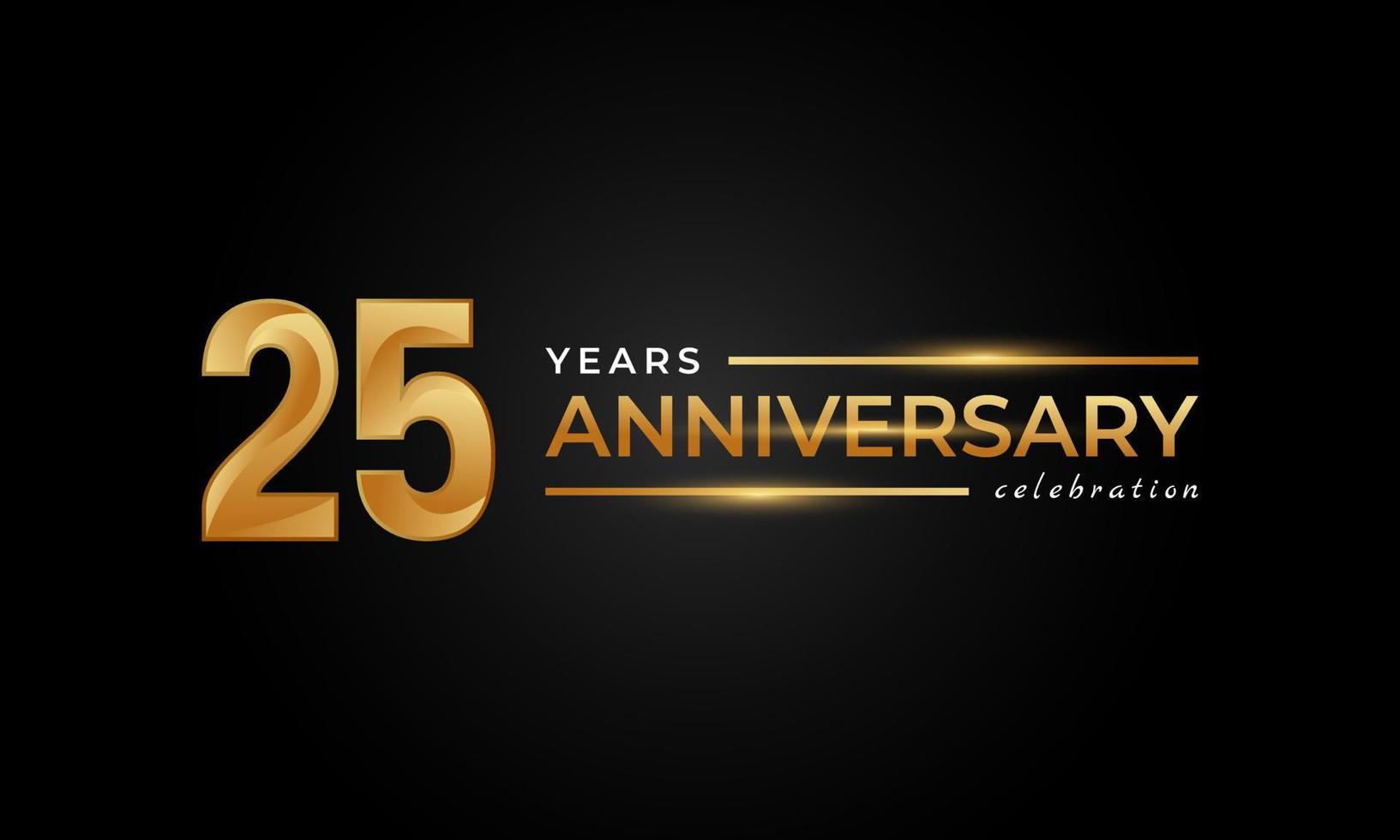 Celebración del aniversario de 25 años con color dorado y plateado brillante para el evento de celebración, boda, tarjeta de felicitación e invitación aislada en fondo negro vector