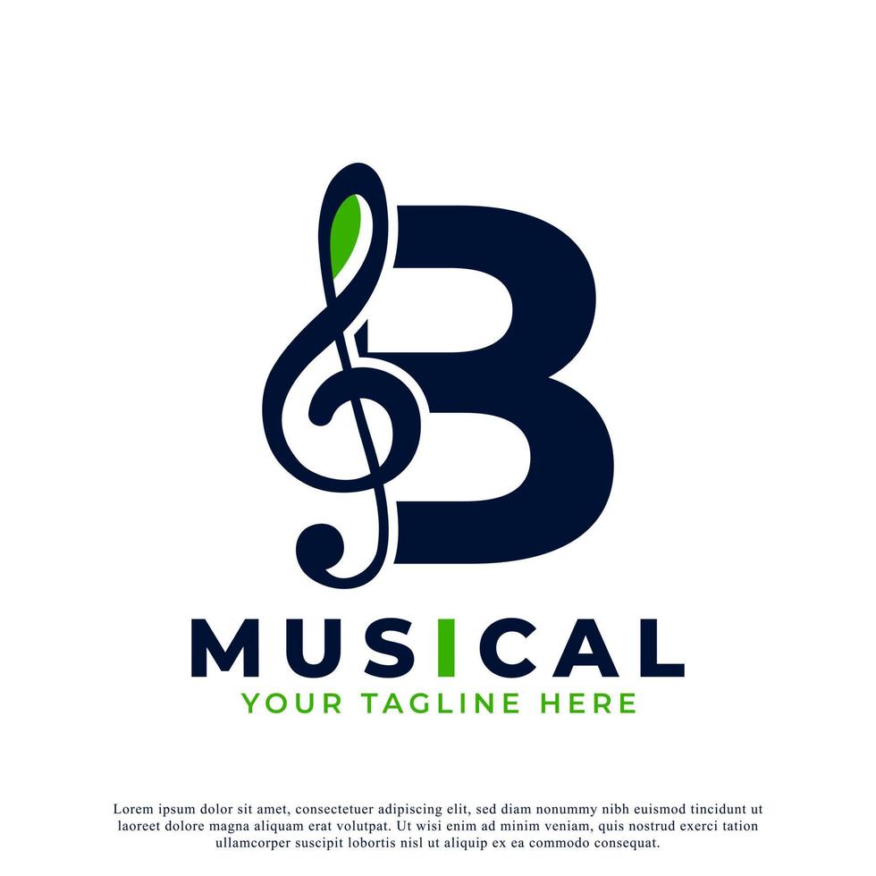 letra b con elemento de diseño de logotipo de nota clave de música. utilizable para logotipos comerciales, musicales, de entretenimiento, discográficos y orquestales vector