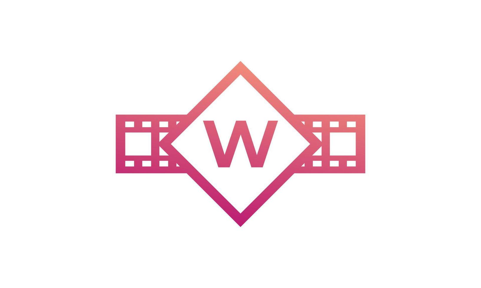 Initial Letter W Square with Reel Stripes Filmstrip for Film Movie Cinema Production Studio Logo Inspiration vector
