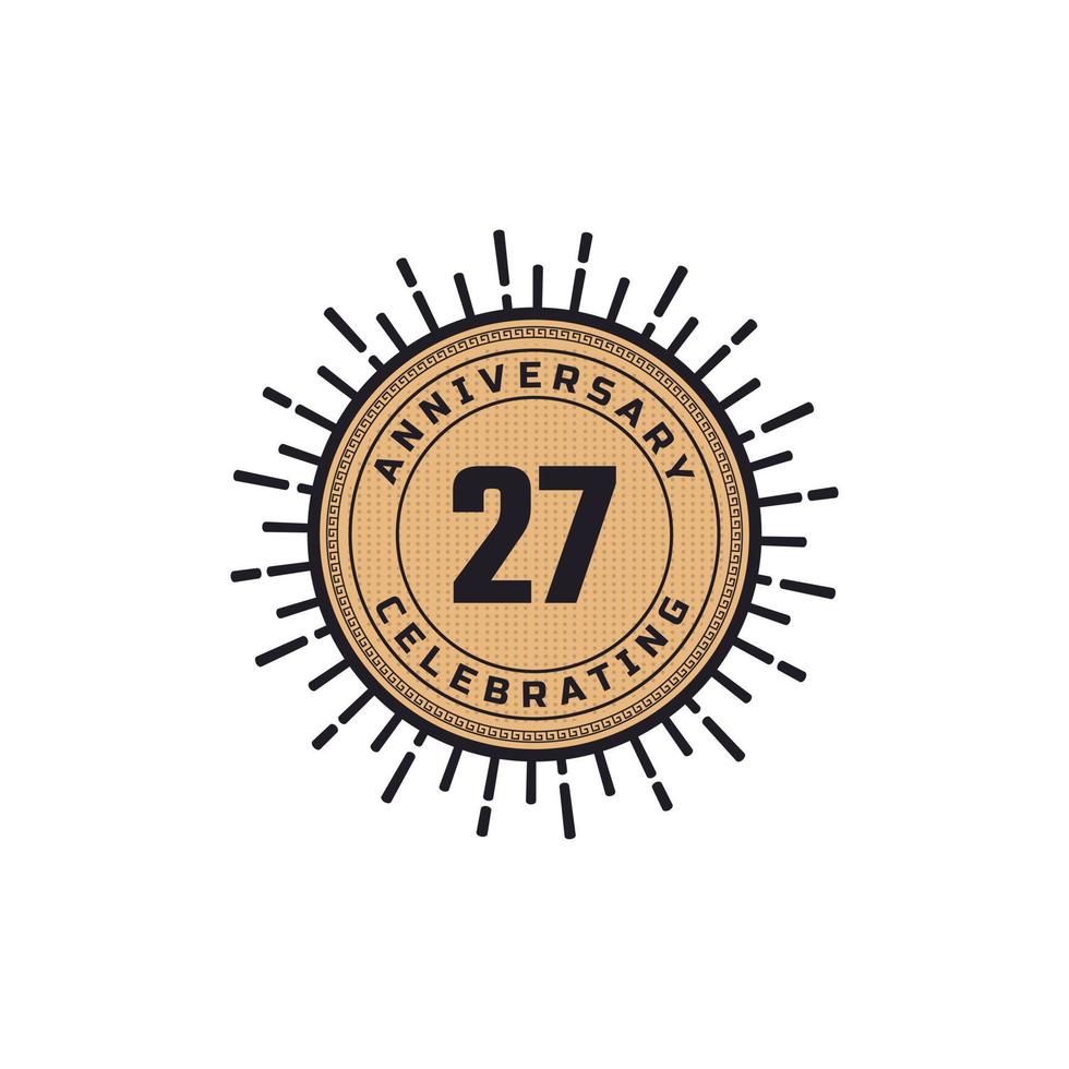 Vintage Retro 27 Year Anniversary Celebration with Firework Color. Happy Anniversary Greeting Celebrates Event Isolated on White Background vector