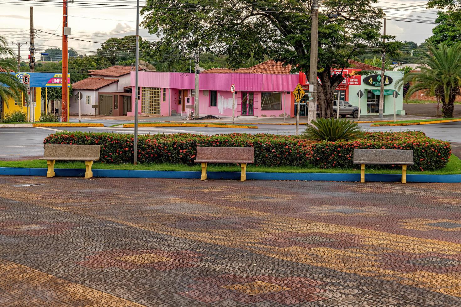 concrete benches in a square photo