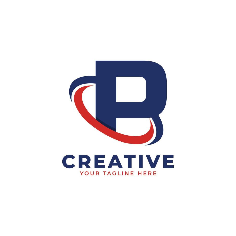 Corporation Letter P Logo With Creative Circle Swoosh Orbit Icon Vector Template Element in Blue and Red Color.