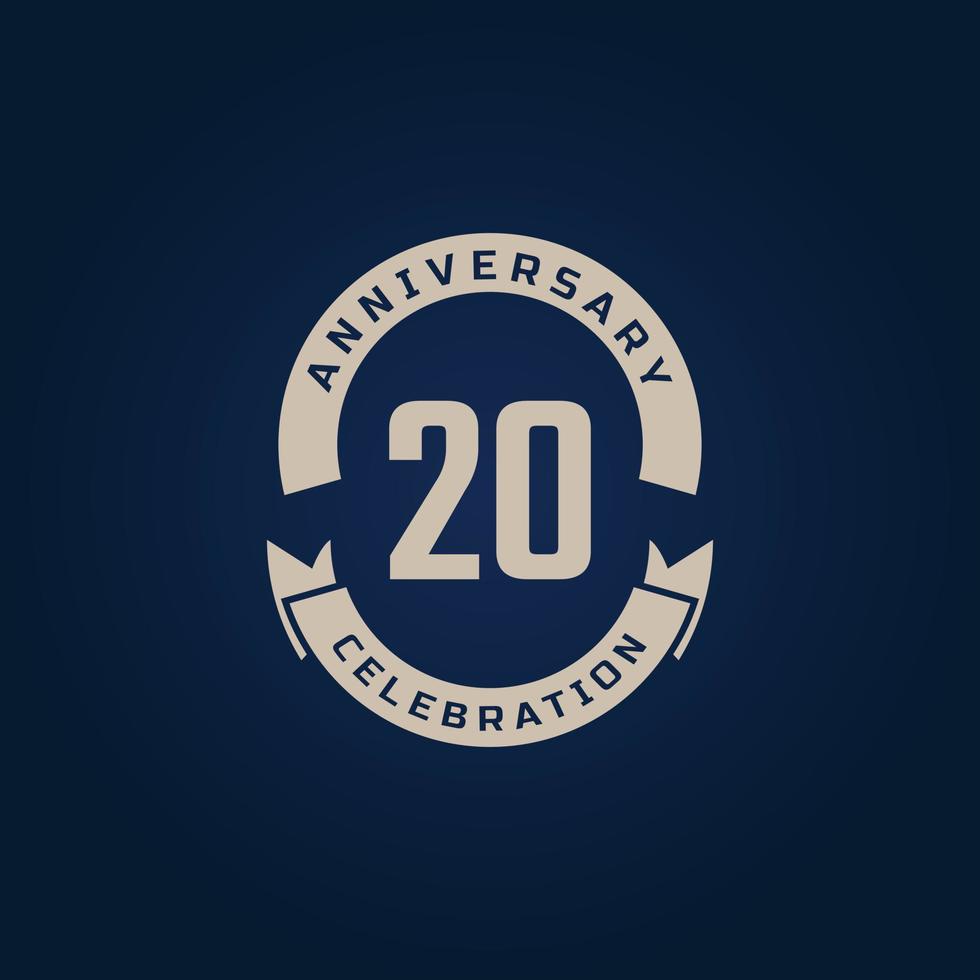 20 Year Anniversary Celebration with Golden Color for Celebration Event, Wedding, Greeting card, and Invitation Isolated on Blue Background vector