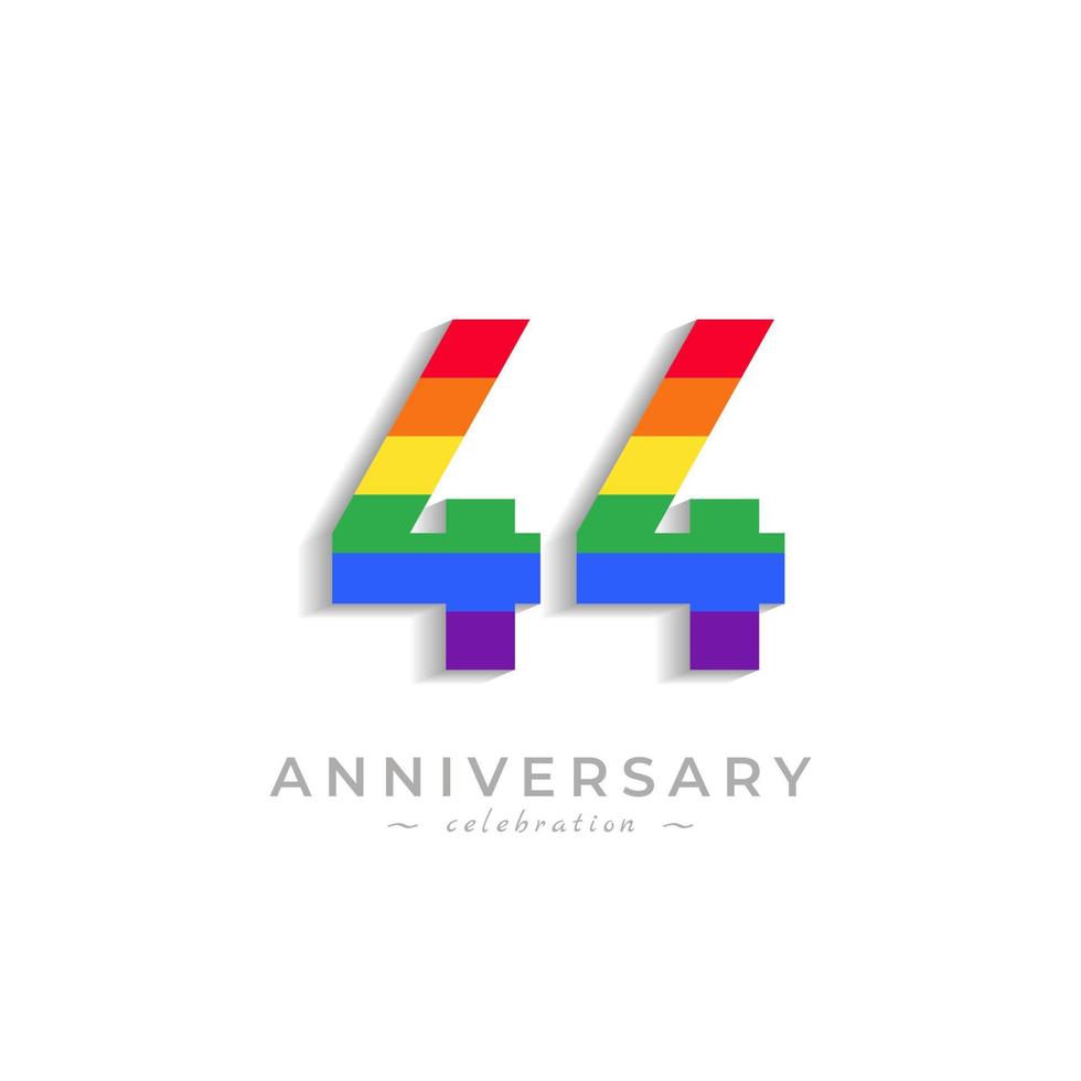 Celebración del aniversario de 44 años con el color del arco iris para el evento de celebración, la boda, la tarjeta de felicitación y la invitación aislada en el fondo blanco vector