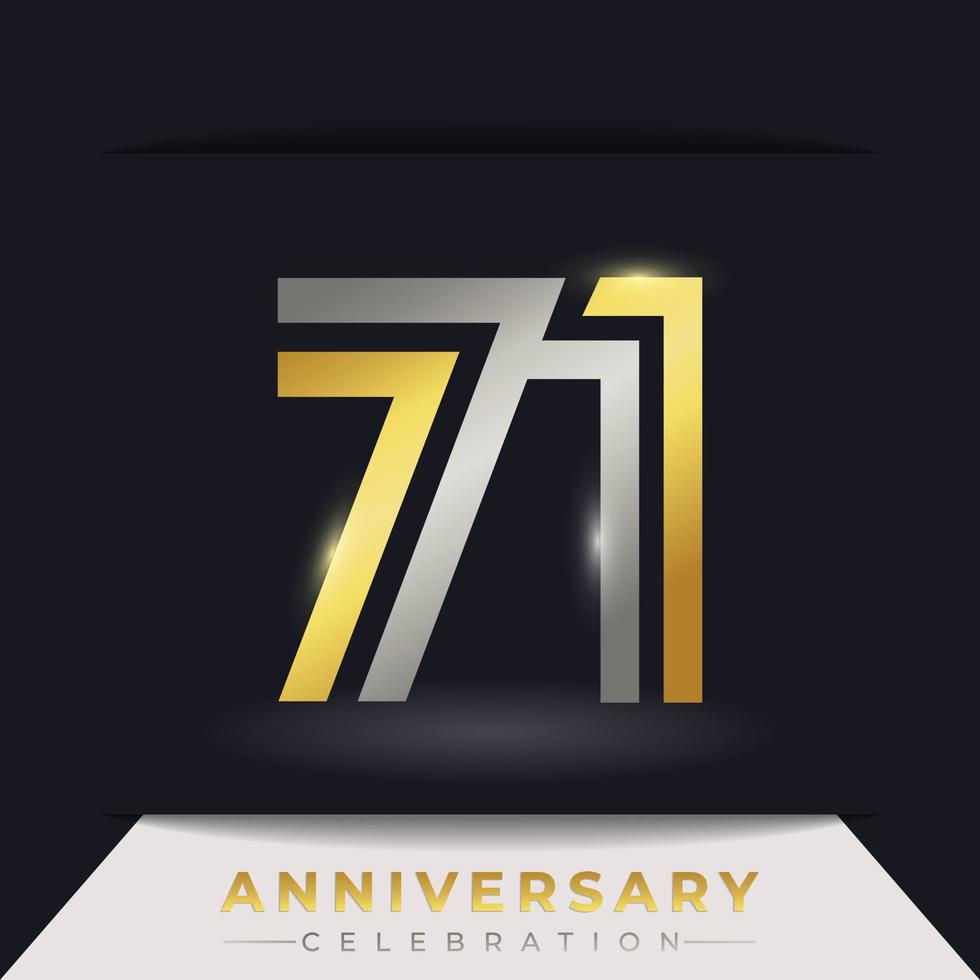 Celebración del aniversario de 71 años con varias líneas vinculadas de color dorado y plateado para eventos de celebración, bodas, tarjetas de felicitación e invitaciones aisladas en un fondo oscuro vector