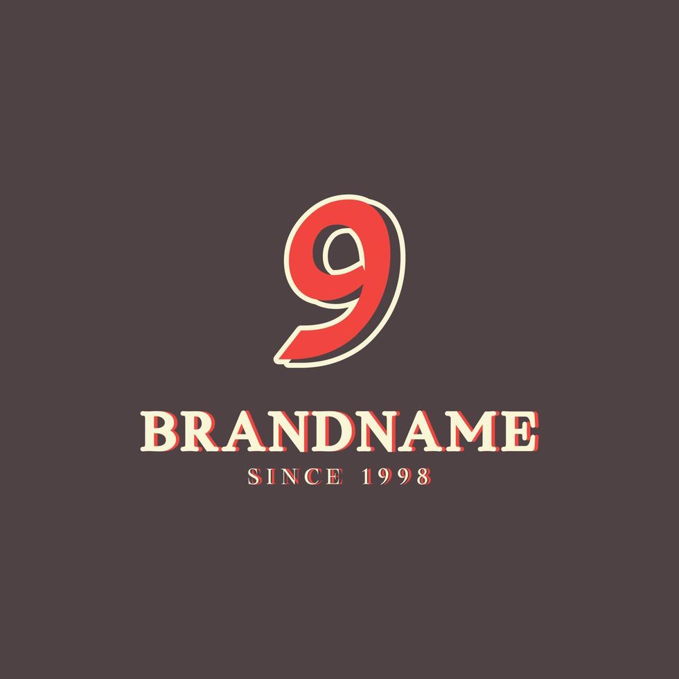 Retro Number 9 Logo in Vintage Western Style with Double Layer. Usable for Vector Font, Labels, Posters etc