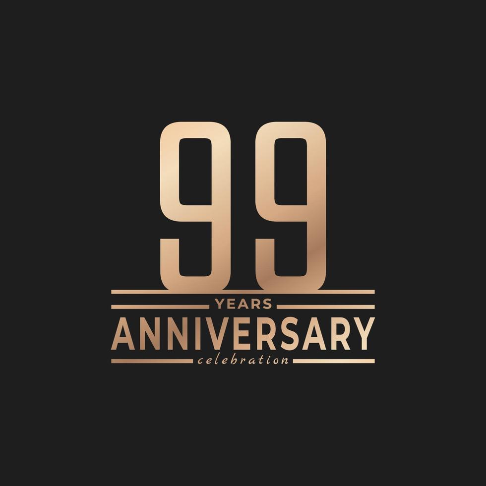 99 Year Anniversary Celebration with Thin Number Shape Golden Color for Celebration Event, Wedding, Greeting card, and Invitation Isolated on Dark Background vector