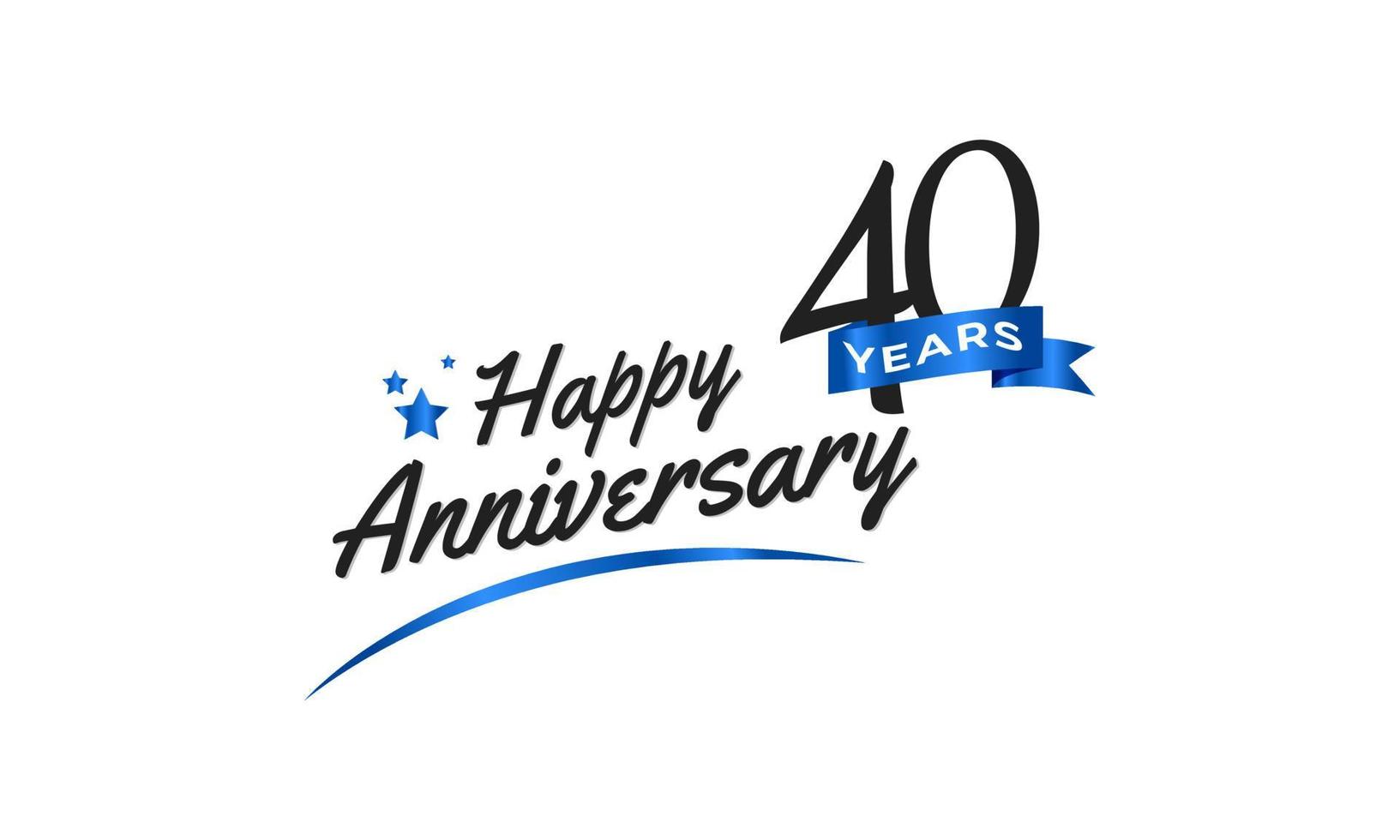 Celebración del aniversario de 40 años con swoosh azul y símbolo de cinta azul. saludo de feliz aniversario celebra ilustración de diseño de plantilla vector