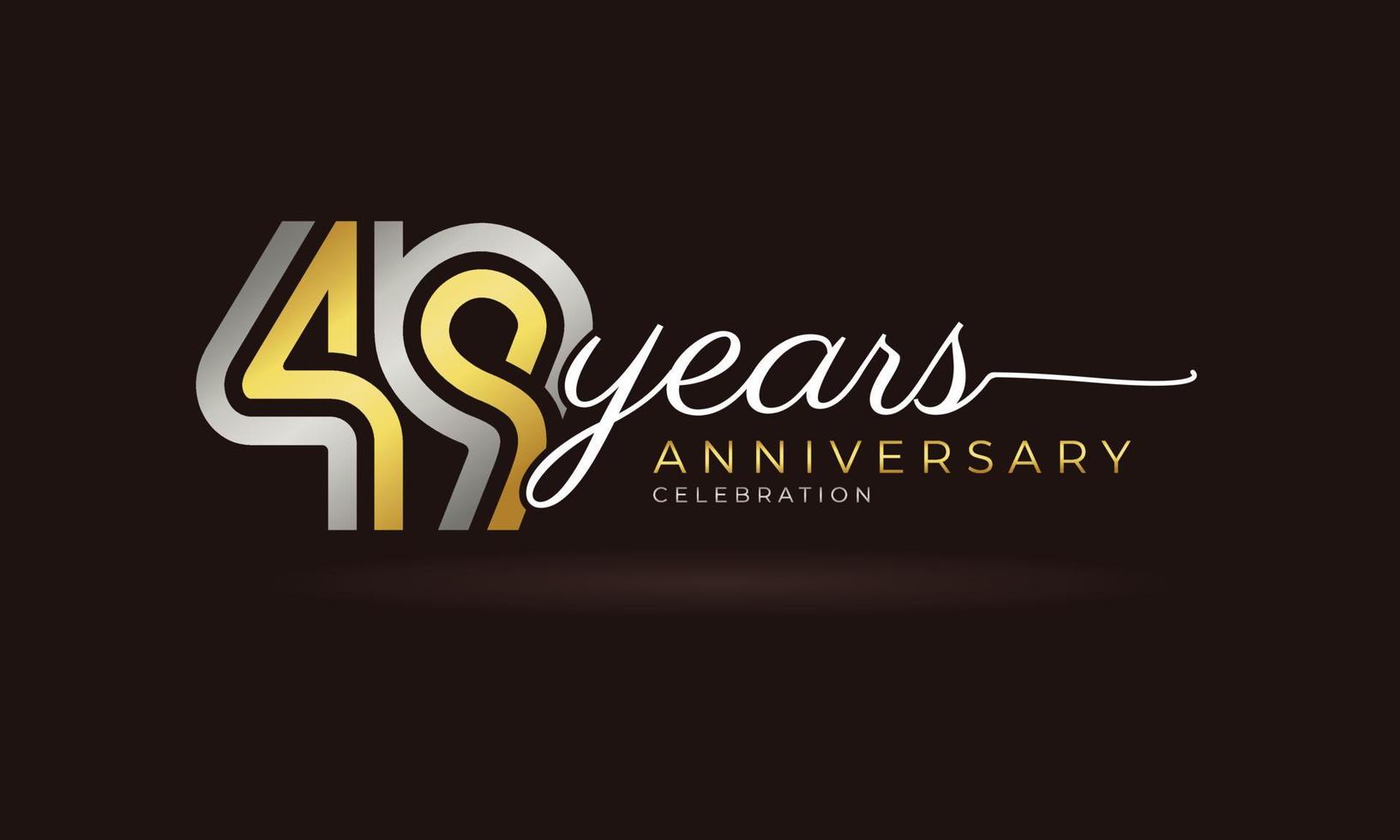 49 Year Anniversary Celebration Logotype with Linked Multiple Line Silver and Golden Color for Celebration Event, Wedding, Greeting Card, and Invitation Isolated on Dark Background vector