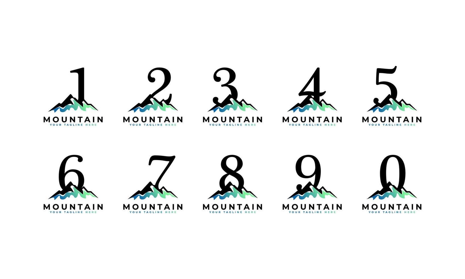 logotipo de montaña vectorial de conjunto de números. explore el elemento de plantilla del logotipo de la empresa símbolo de ventaja de montaña. vector