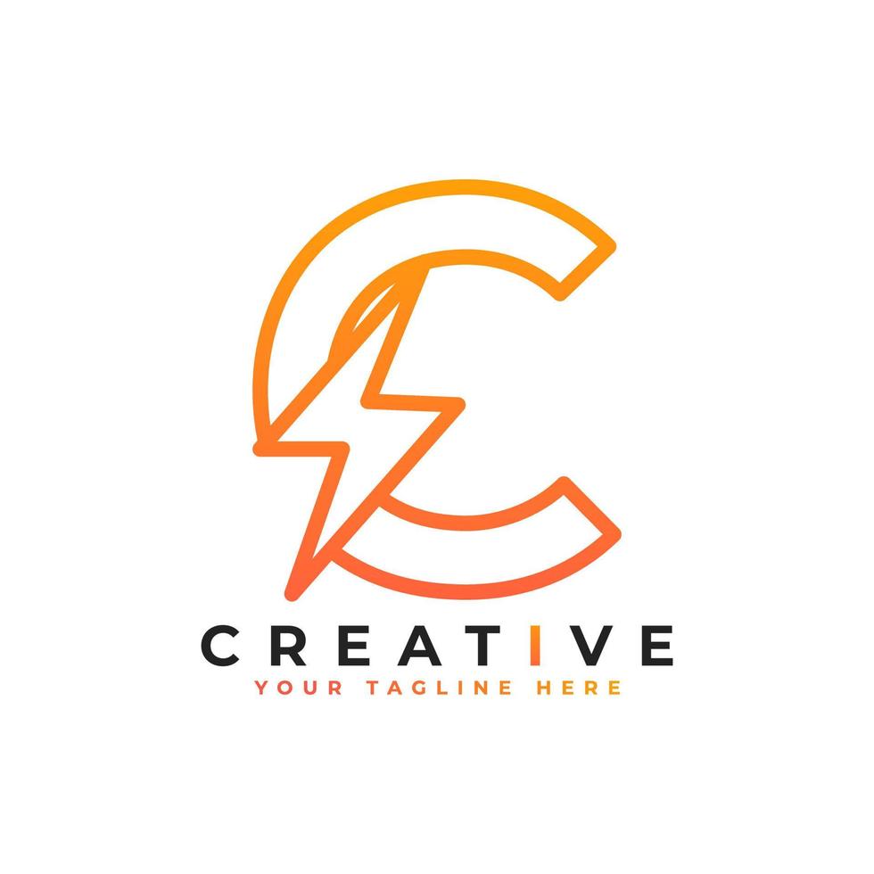 Initial Letter C Logo With Lighting Thunder Bolt in Linear Style. Alphabet Suitable for Fast, Power, Flash, Electric, Identity, Moving and Speed. vector