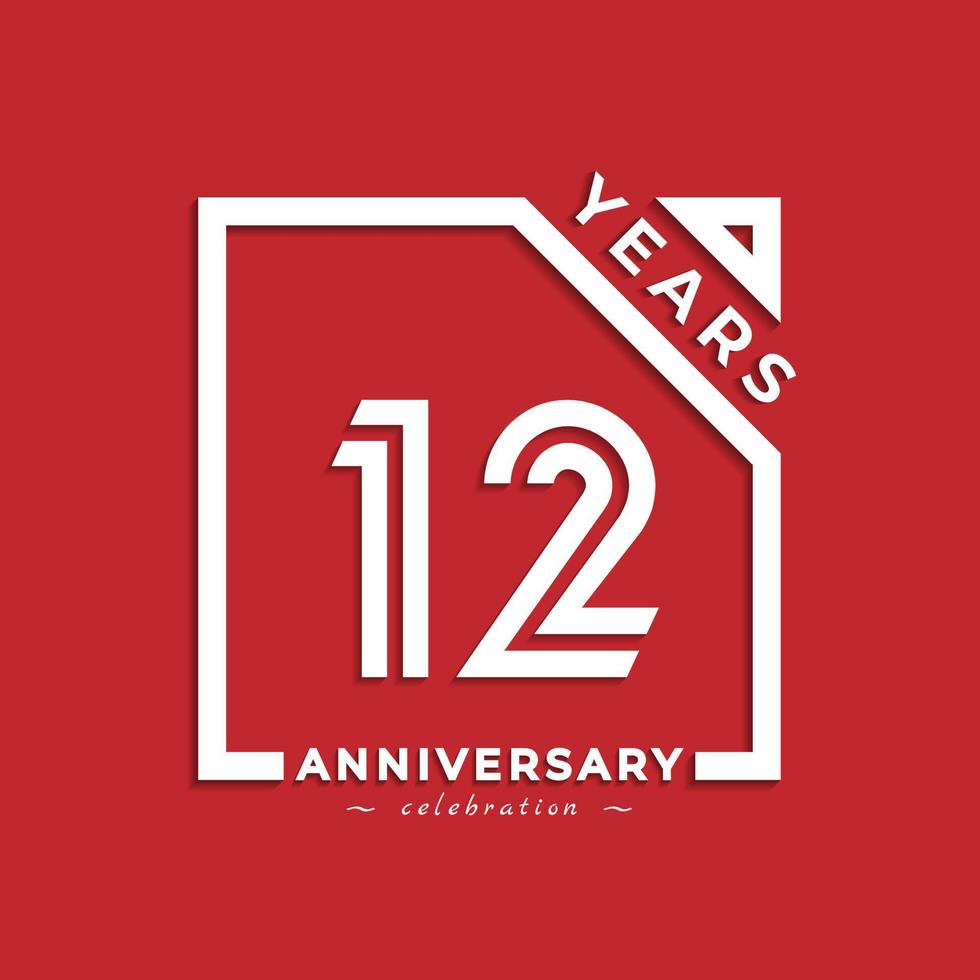 12 Year Anniversary Celebration Logotype Style Design with Linked Number in Square Isolated on Red Background. Happy Anniversary Greeting Celebrates Event Design Illustration vector