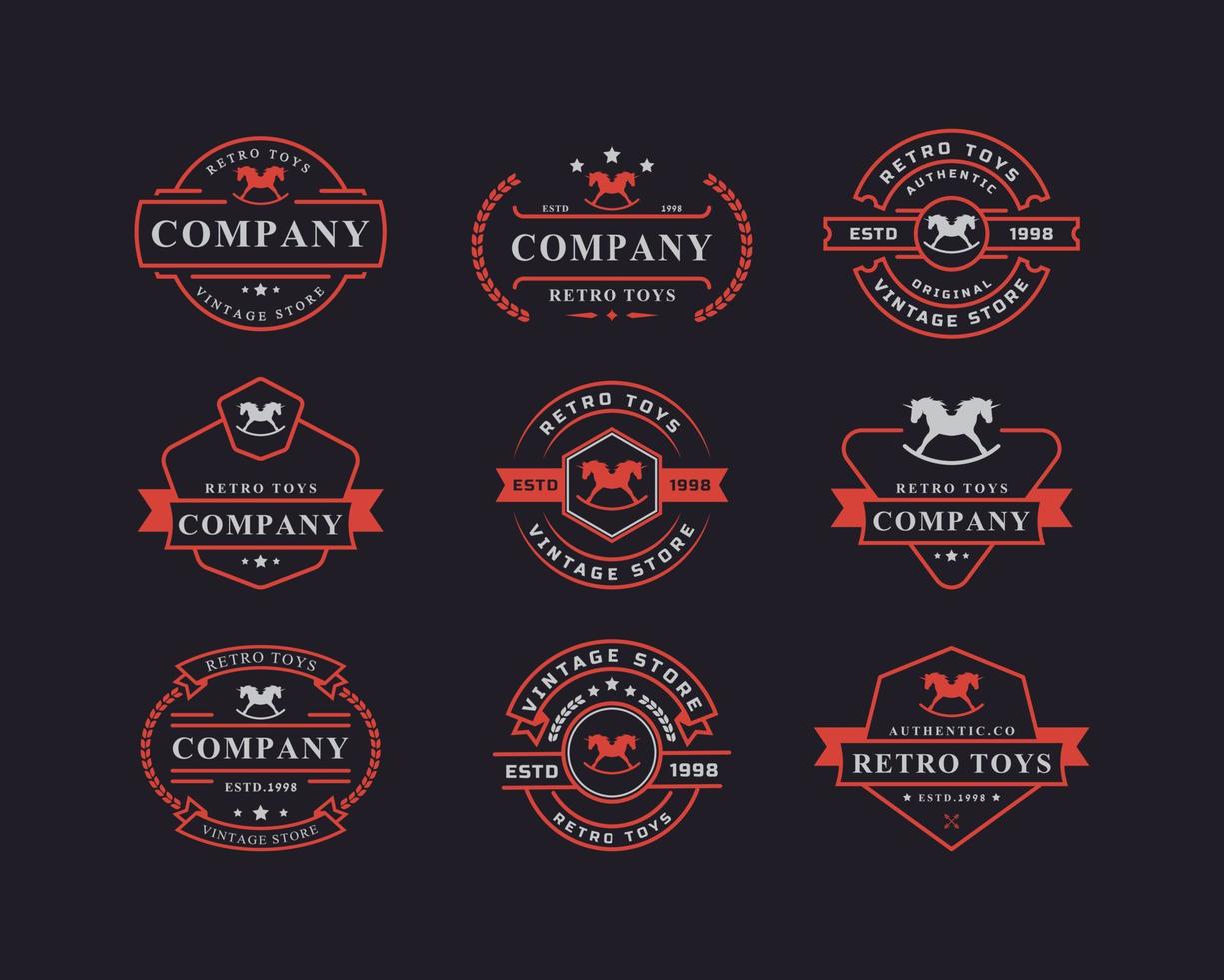 conjunto de insignia retro vintage para juguetes y elemento de plantilla de diseño de logotipo de recuerdo vector