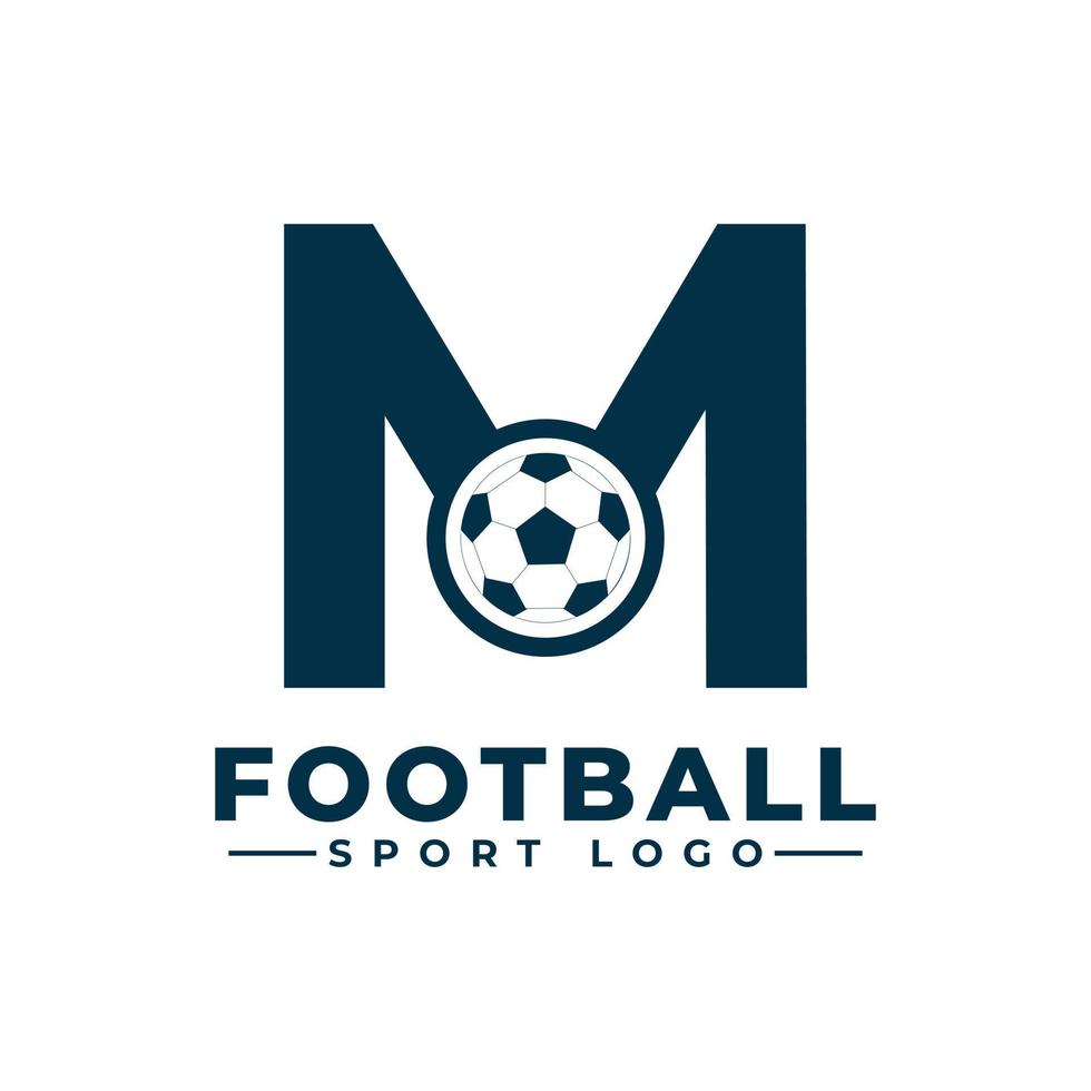letra m con diseño de logo de balón de fútbol. elementos de plantilla de diseño vectorial para equipo deportivo o identidad corporativa. vector