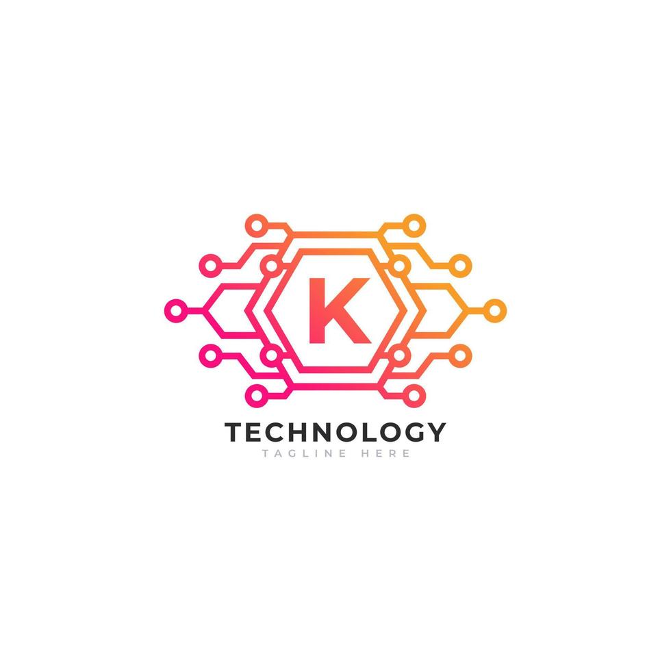 elemento de plantilla de diseño de logotipo de letra inicial k de tecnología. vector