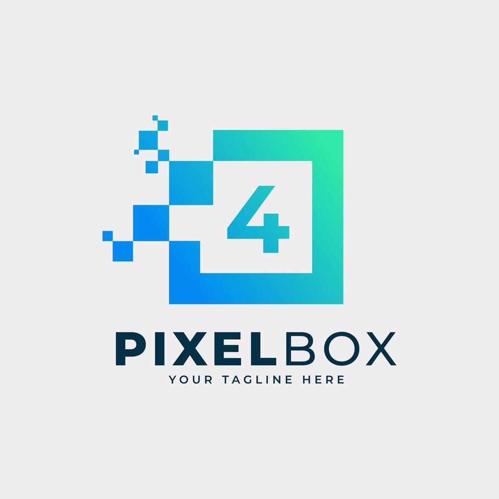 diseño inicial del logotipo de píxel digital número 4. forma geométrica con puntos de píxeles cuadrados. utilizable para logotipos de negocios y tecnología vector