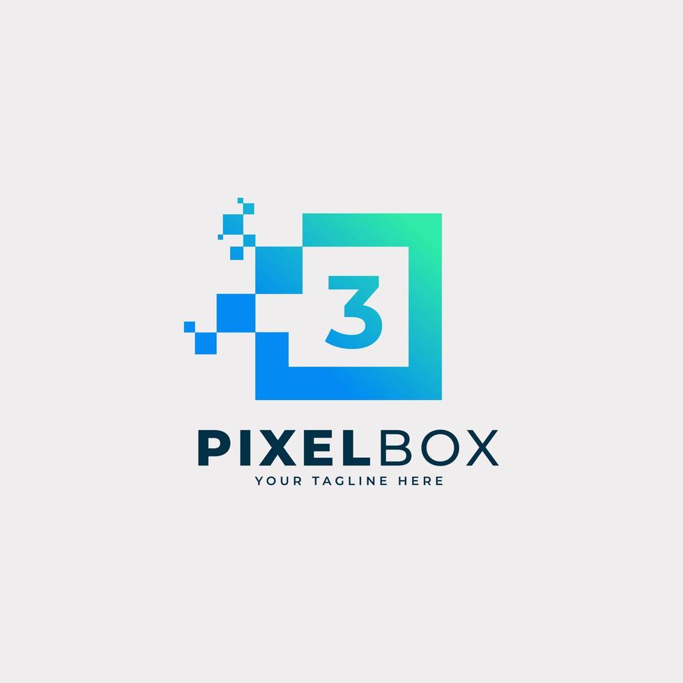 diseño inicial del logotipo de píxel digital número 3. forma geométrica con puntos de píxeles cuadrados. utilizable para logotipos de negocios y tecnología vector