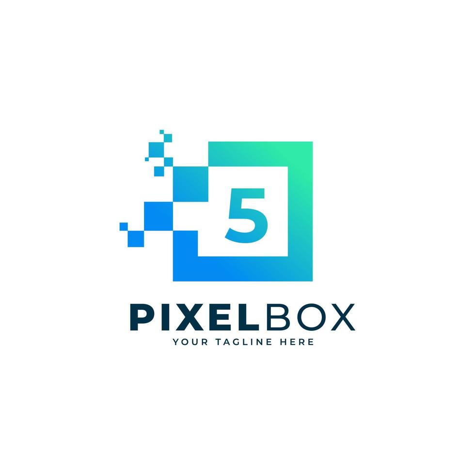 Initial Number 5 Digital Pixel Logo Design. Geometric Shape with Square Pixel Dots. Usable for Business and Technology Logos vector