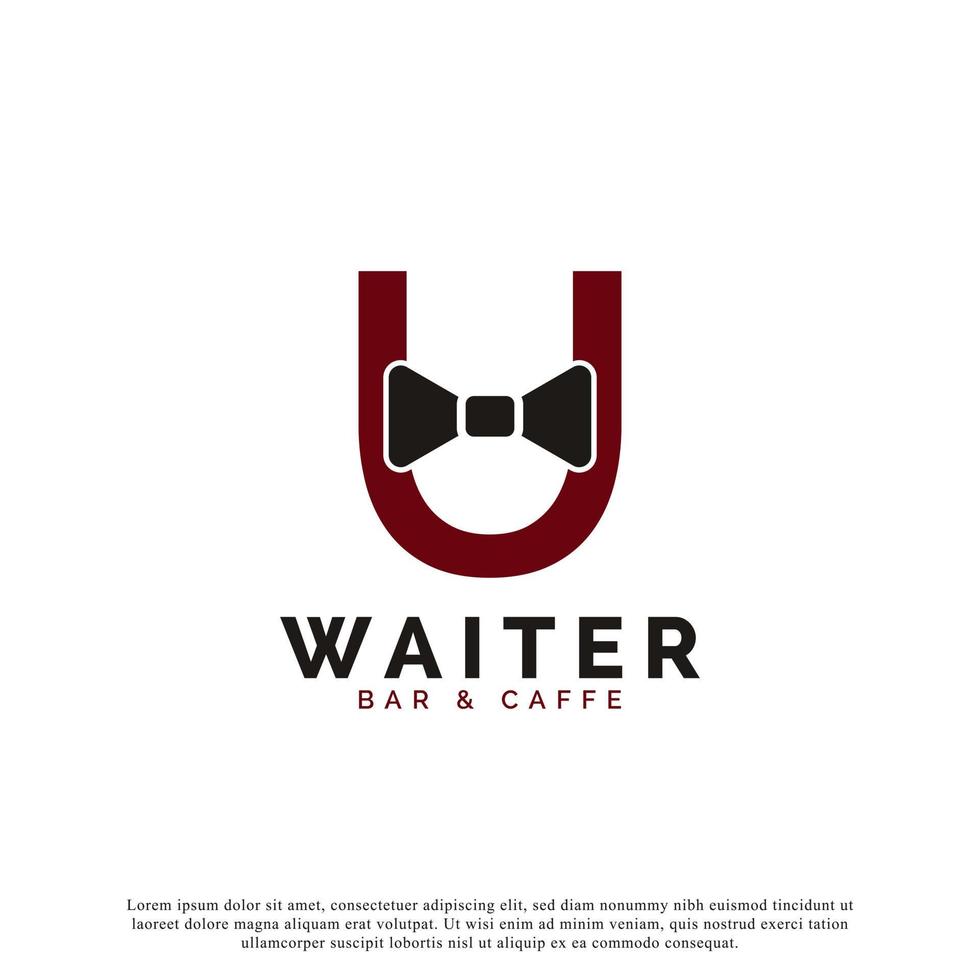 diseño inicial del logotipo del restaurante del hotel de la corbata de lazo del camarero de la letra u. plantilla de logotipo de vector de camarera.