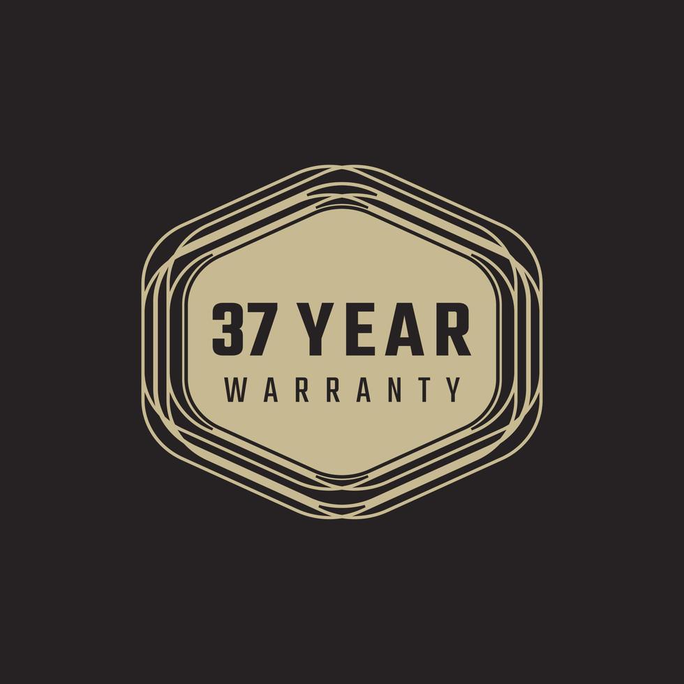37 Year Anniversary Warranty Celebration with Golden Color for Celebration Event, Wedding, Greeting card, and Invitation Isolated on Black Background vector