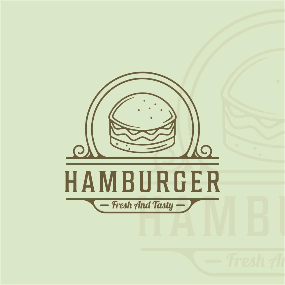 hamburguesa o logotipo de hamburguesa línea arte simple minimalista vector ilustración plantilla icono diseño gráfico. signo o símbolo de comida rápida para el concepto de menú o restaurante con insignia y tipografía