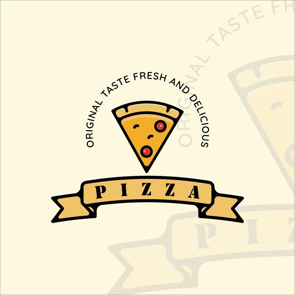 logotipo de pizza o pizzería vintage con diseño gráfico de icono de plantilla de ilustración vectorial de contorno. signo o símbolo de comida rápida para el concepto de menú o restaurante para negocios con tipografía vector