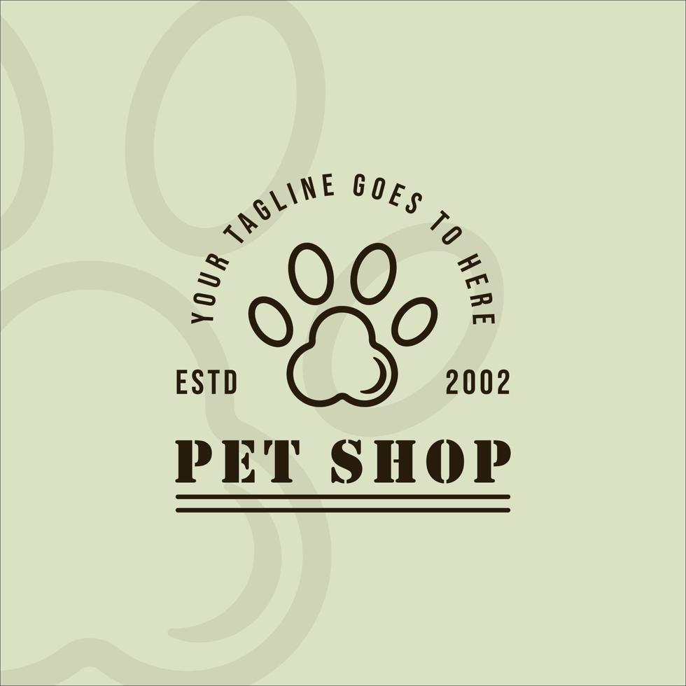 paw logo line art simple vintage vector illustration template icon graphic design. pet shop sign or symbol for business with typography