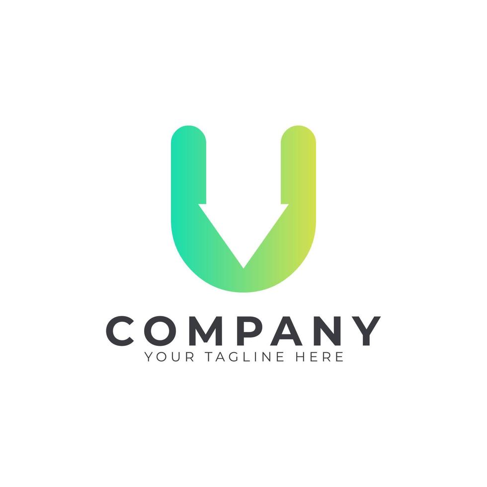Creative Initial Letter U Logo Arrow. Yellow and Green Shape with Negative Space Arrow inside. Usable for Business and Branding Logos. Flat Vector Logo Design Ideas Template Element. Eps10 Vector