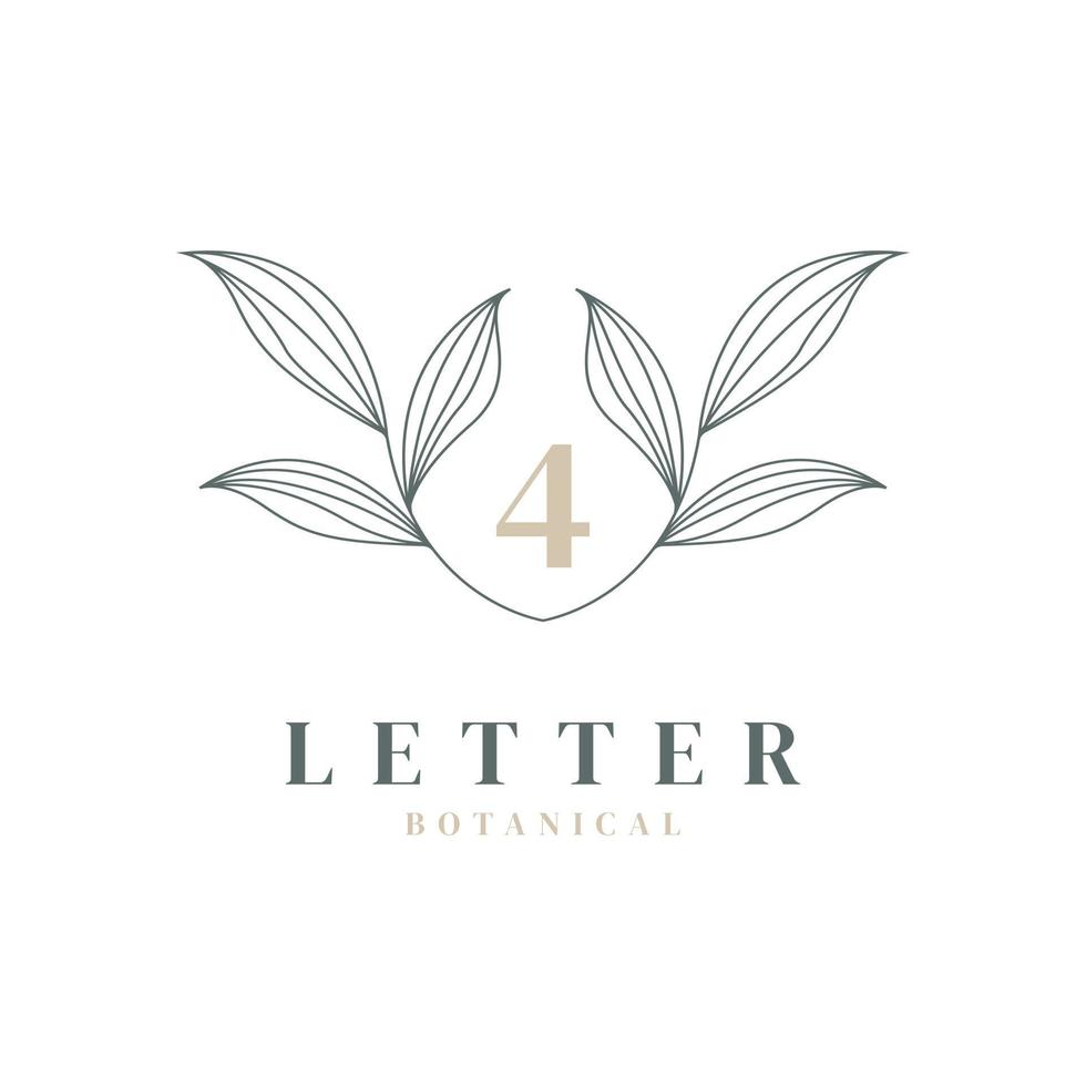 Number 4 Floral and Botanical Logo. Nature Leaf Feminine for Beauty Salon, Massage, Cosmetics or Spa Icon Symbol vector