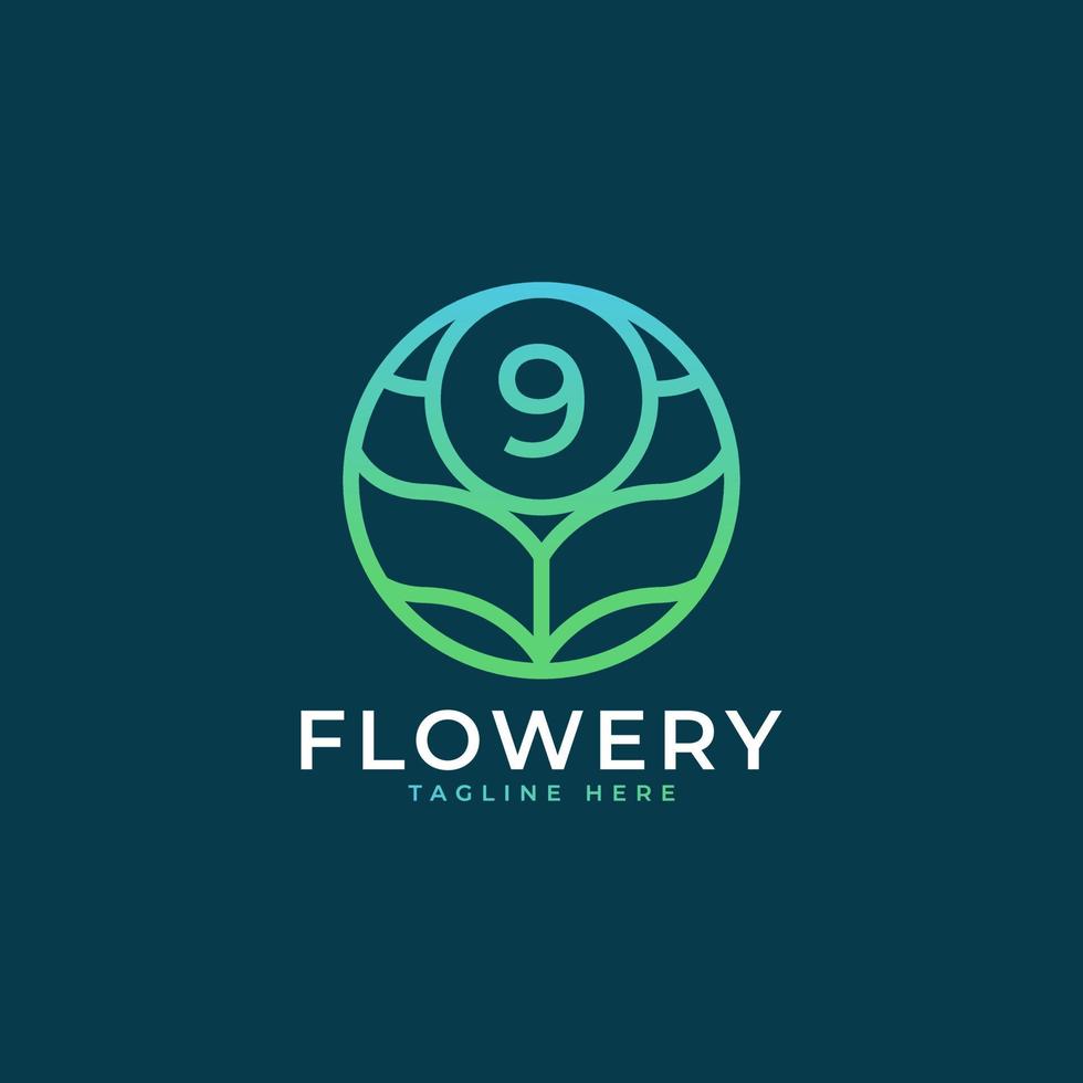 Flower Number 9 Logo Design Template Element. Eps10 Vector