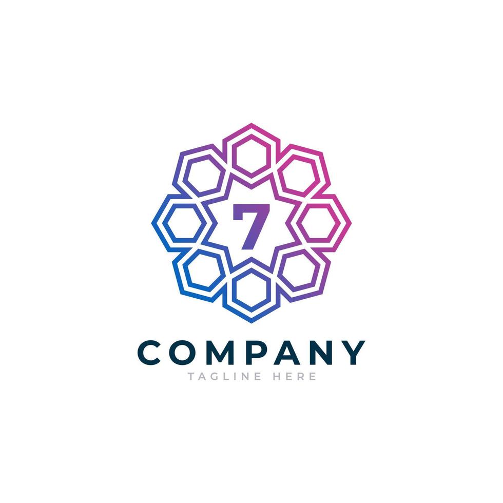 Number 7 Inside Hexagon Shape Logo Design Template Element vector