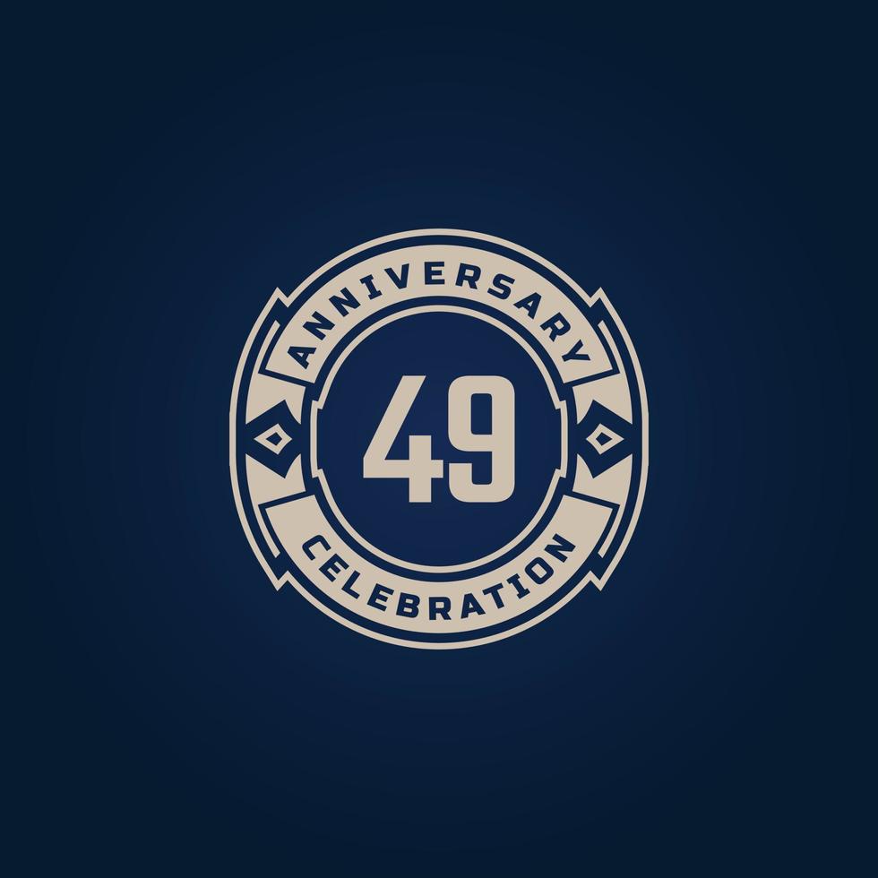 49 Year Anniversary Celebration with Golden Color for Celebration Event, Wedding, Greeting card, and Invitation Isolated on Blue Background vector