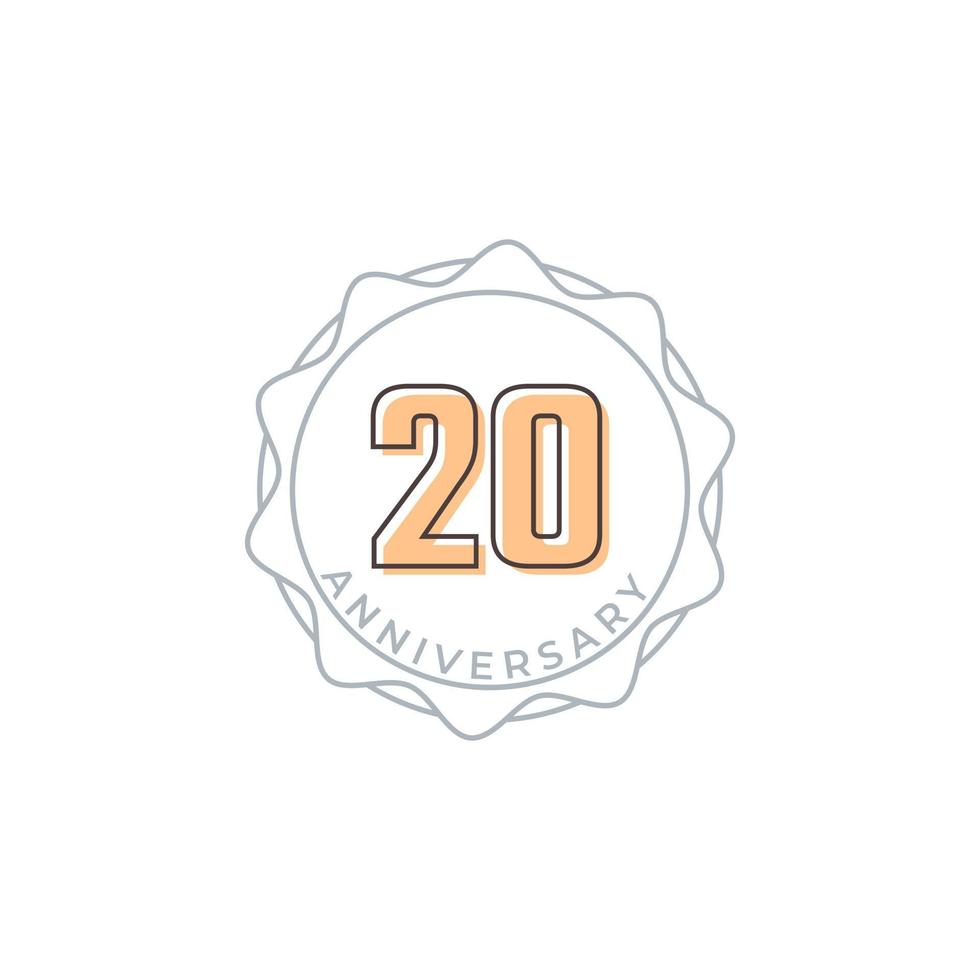 Insignia de vector de celebración de aniversario de 20 años. saludo de feliz aniversario celebra ilustración de diseño de plantilla
