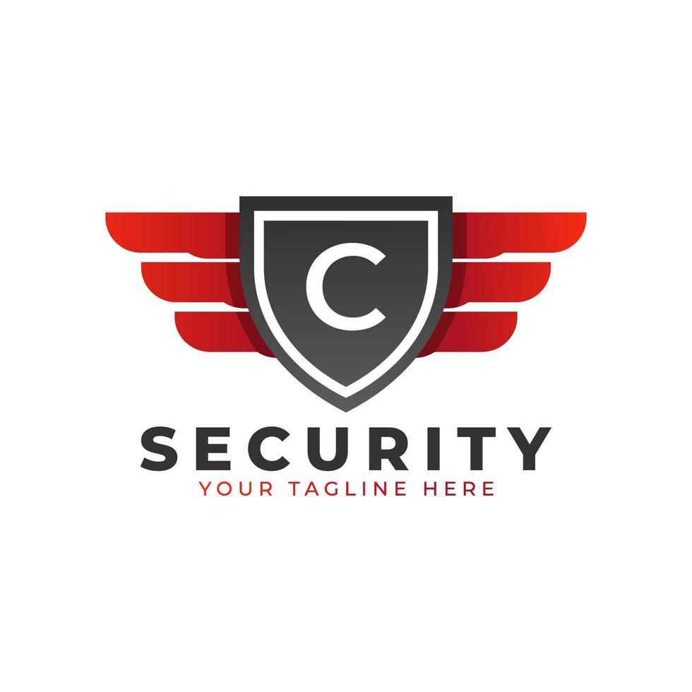 Security Logo. Initial C with Wings and Shield Icon. Car and Automotive Vector Logo Template