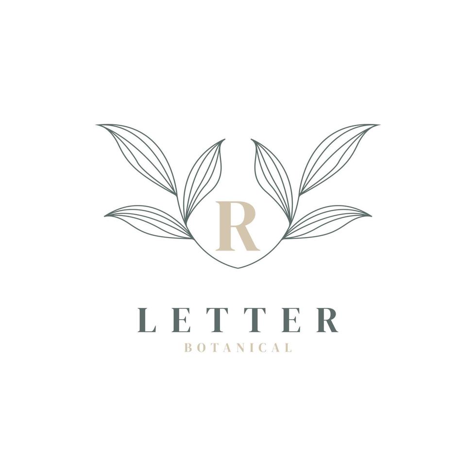 letra inicial r logotipo floral y botánico. hoja de naturaleza femenina para salón de belleza, masajes, cosméticos o símbolo de icono de spa vector