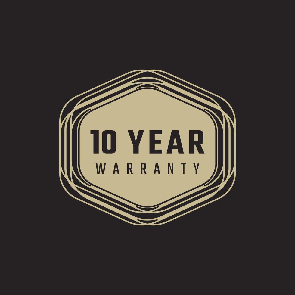 10 Year Anniversary Warranty Celebration with Golden Color for Celebration Event, Wedding, Greeting card, and Invitation Isolated on Black Background vector