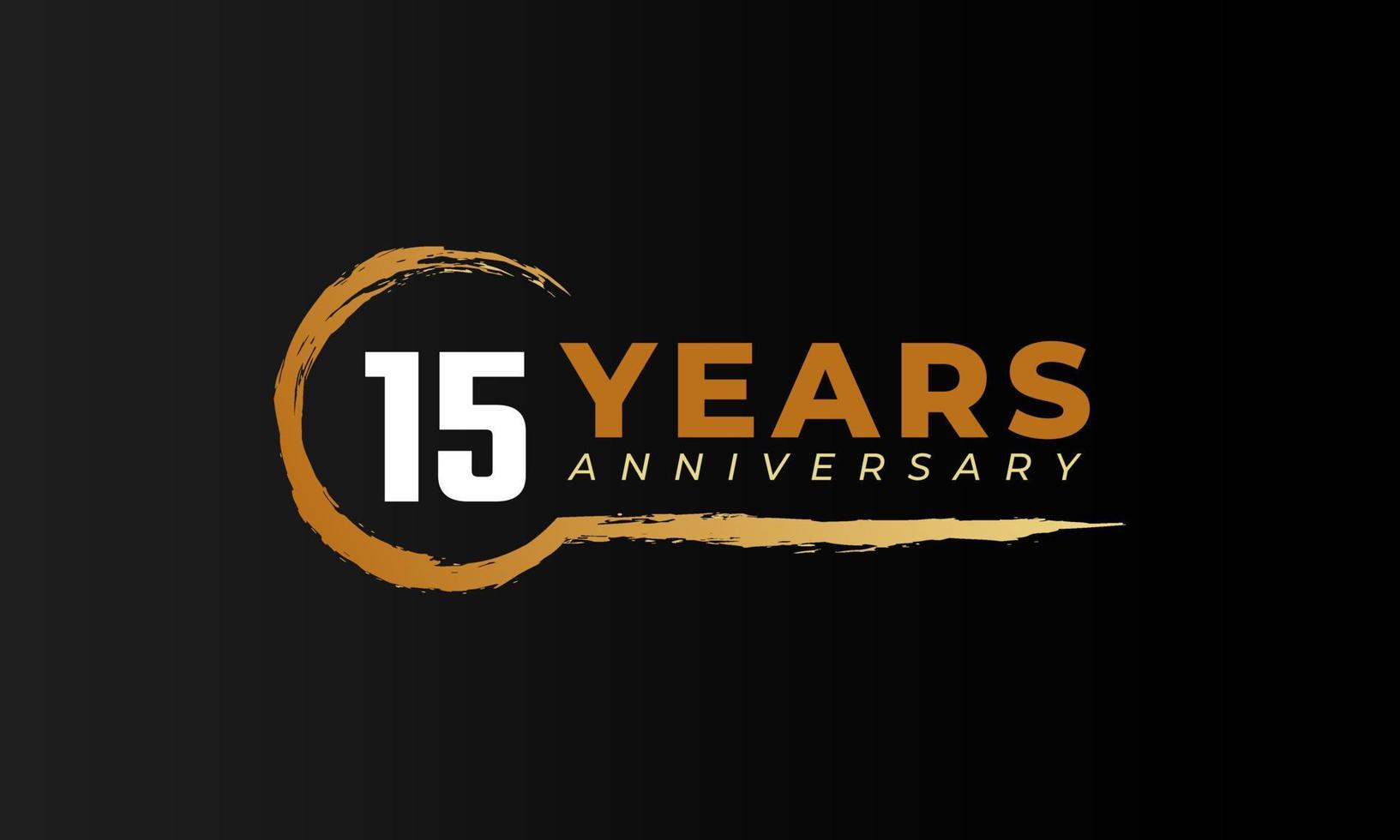 15 Year Anniversary Celebration with Circle Brush in Golden Color. Happy Anniversary Greeting Celebrates Event Isolated on Black Background vector