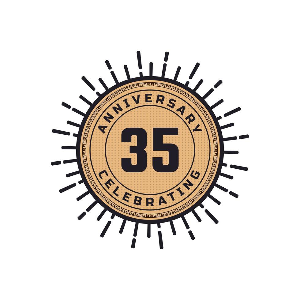 Vintage Retro 35 Year Anniversary Celebration with Firework Color. Happy Anniversary Greeting Celebrates Event Isolated on White Background vector