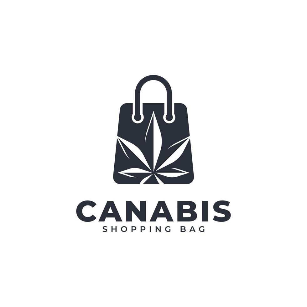 logotipo de cannabis de la tienda médica en línea. bolsa de compras combinada con ilustración de vector de icono de cannabis