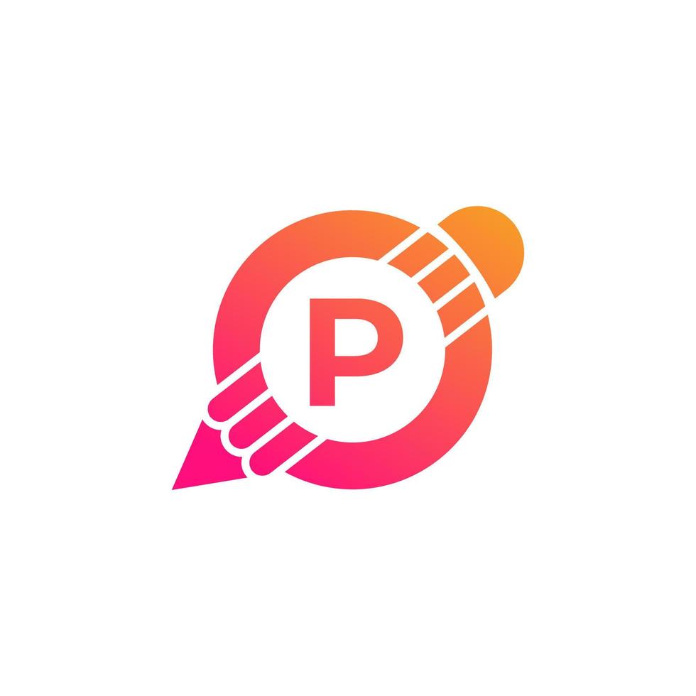 Creative Letter P Pencil with Circle for Education or Art Logo Inspiration vector