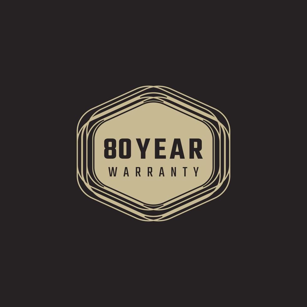 80 Year Anniversary Warranty Celebration with Golden Color for Celebration Event, Wedding, Greeting card, and Invitation Isolated on Black Background vector