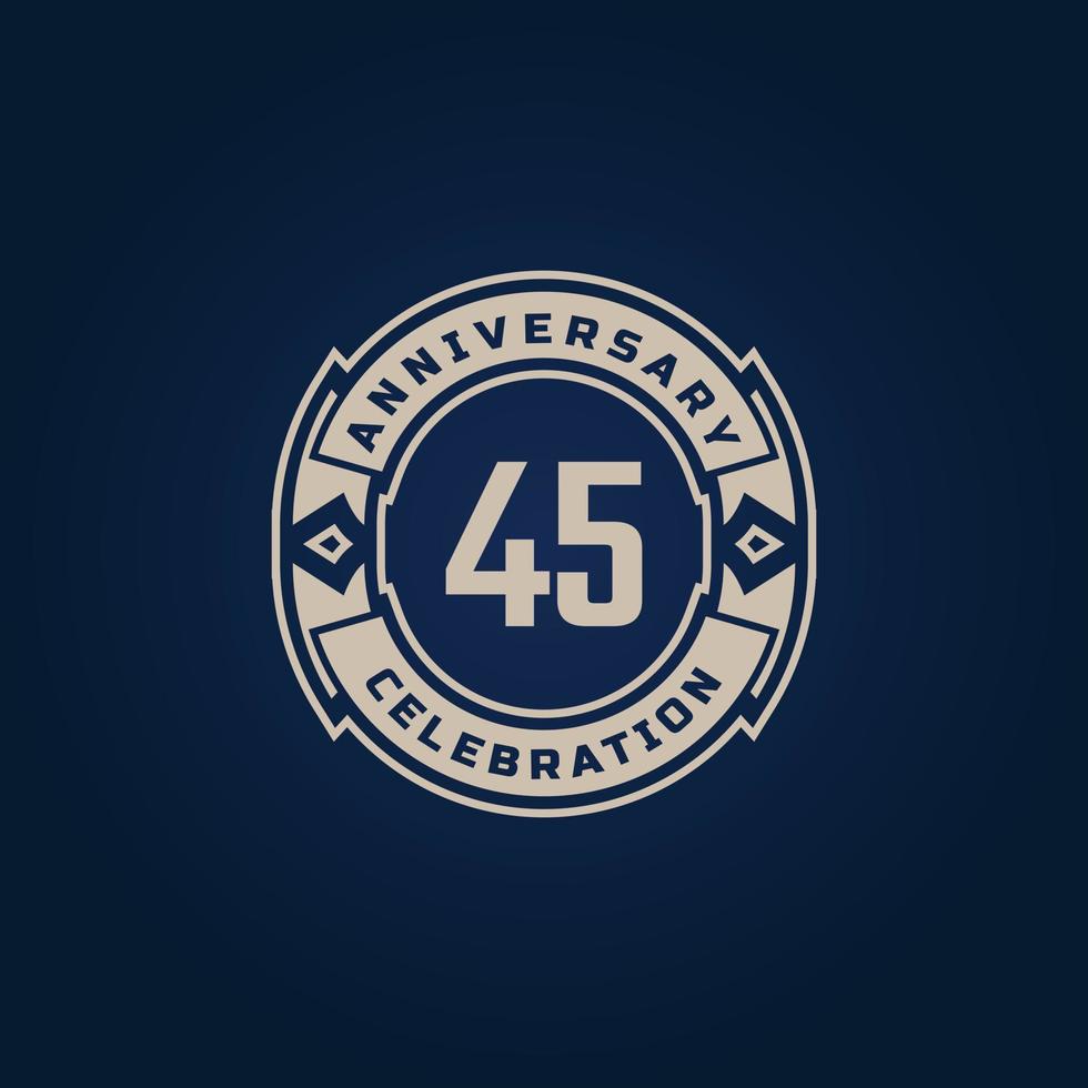 45 Year Anniversary Celebration with Golden Color for Celebration Event, Wedding, Greeting card, and Invitation Isolated on Blue Background vector