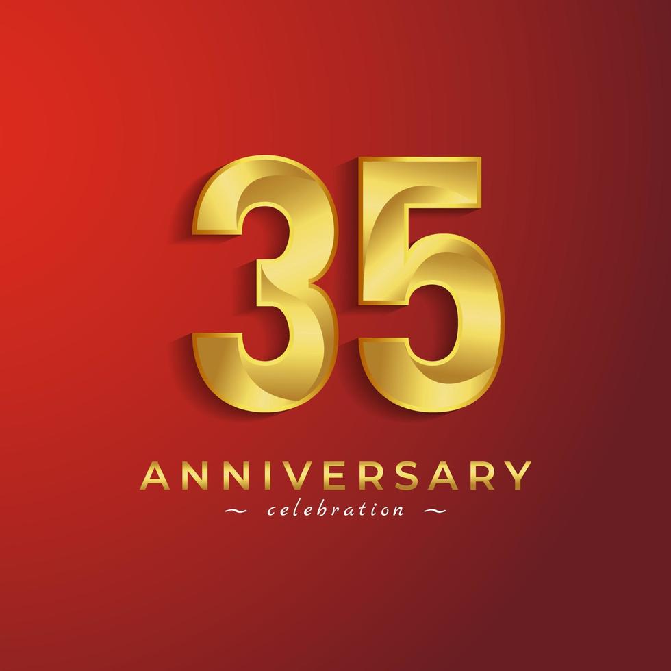 Celebración del aniversario de 35 años con color dorado brillante para eventos de celebración, bodas, tarjetas de felicitación y tarjetas de invitación aisladas en fondo rojo vector