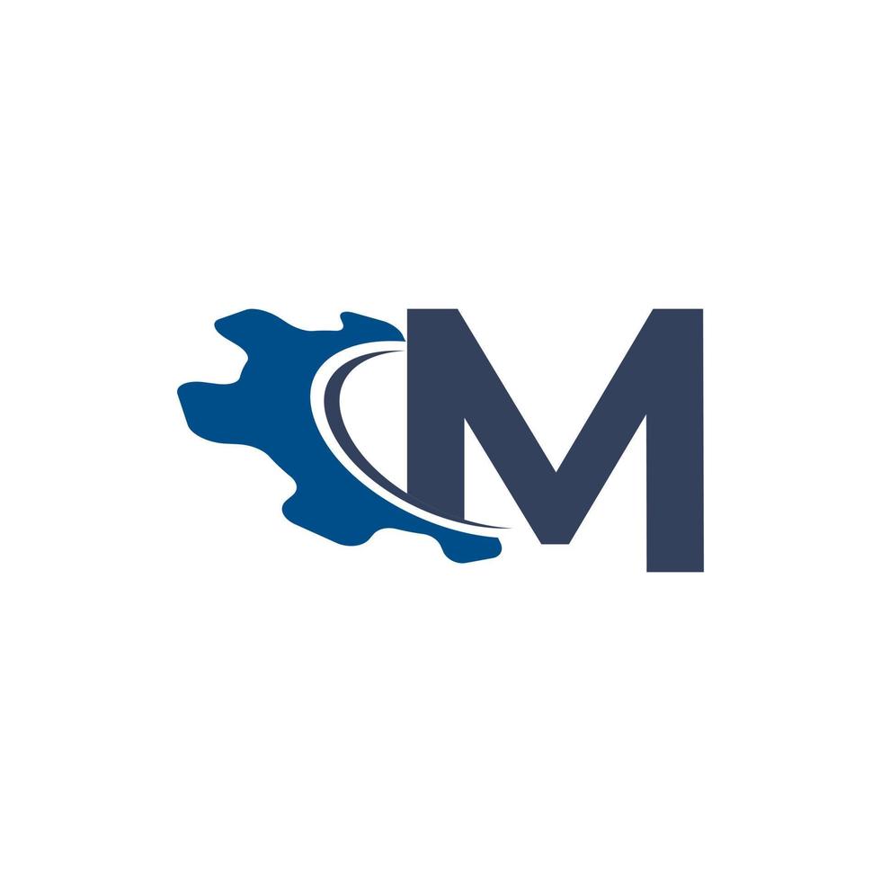 Corporation Letter M with Swoosh Automotive Gear Logo Design. Suitable for Construction, Automotive, Mechanical, Engineering Logos vector