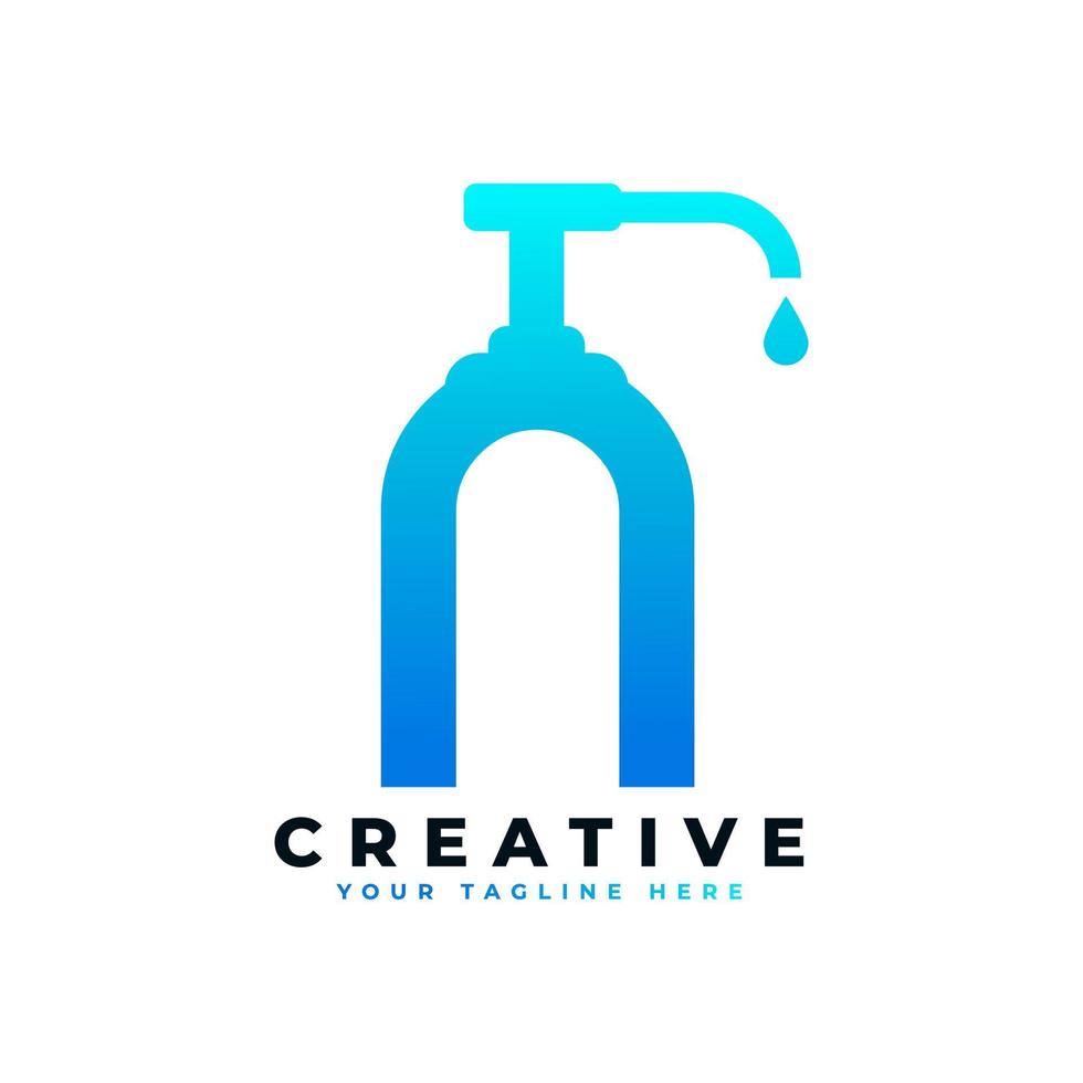 Antibacterial Hand Sanitizer Logo. Initial Letter N with Hand Sanitizer Logo. vector