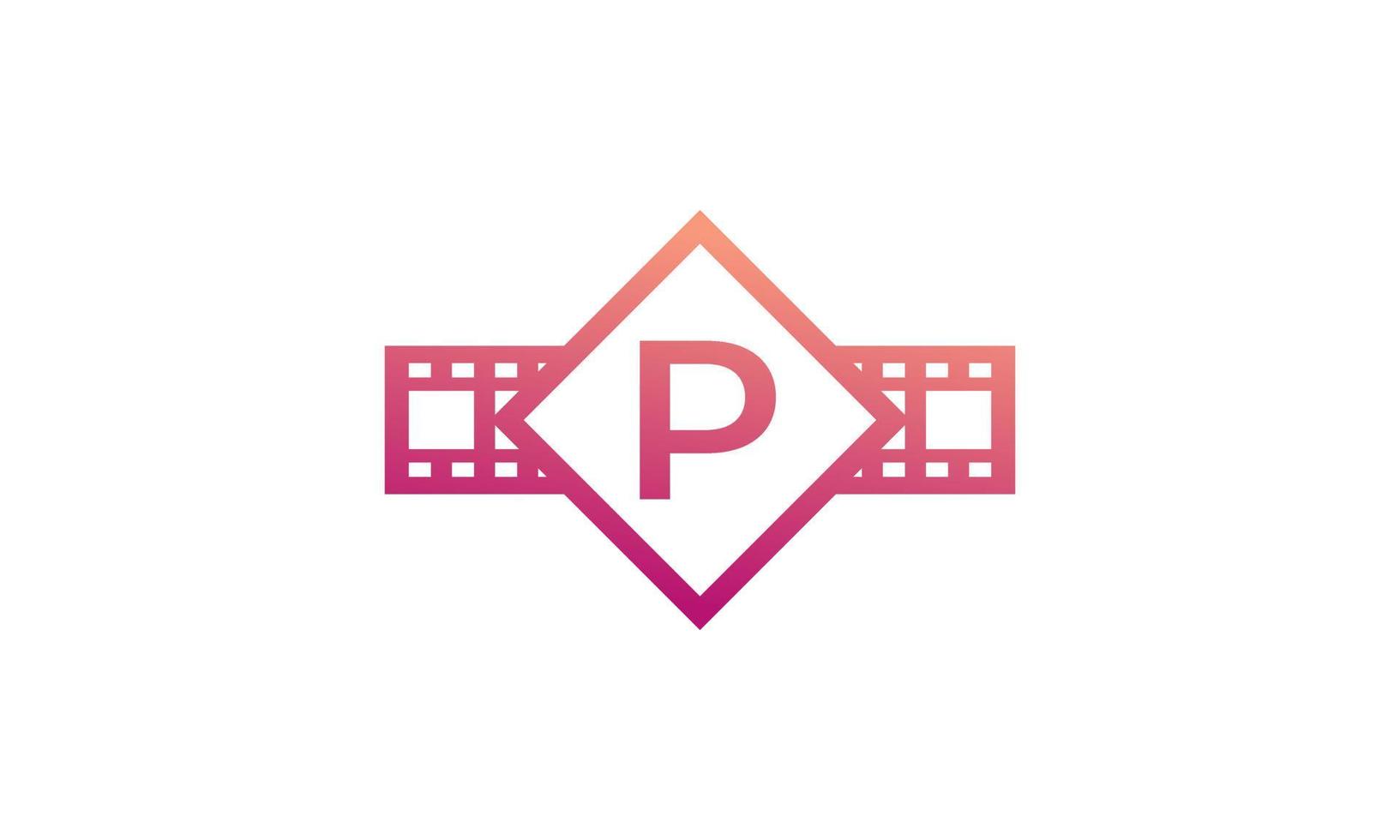 letra inicial p cuadrado con tira de película de rayas de carrete para la inspiración del logotipo del estudio de producción de cine de cine vector
