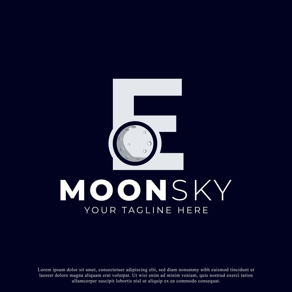 Initial Letter E with Moon Logo Design. White Shape Circle. Usable for Business and Branding Logos vector