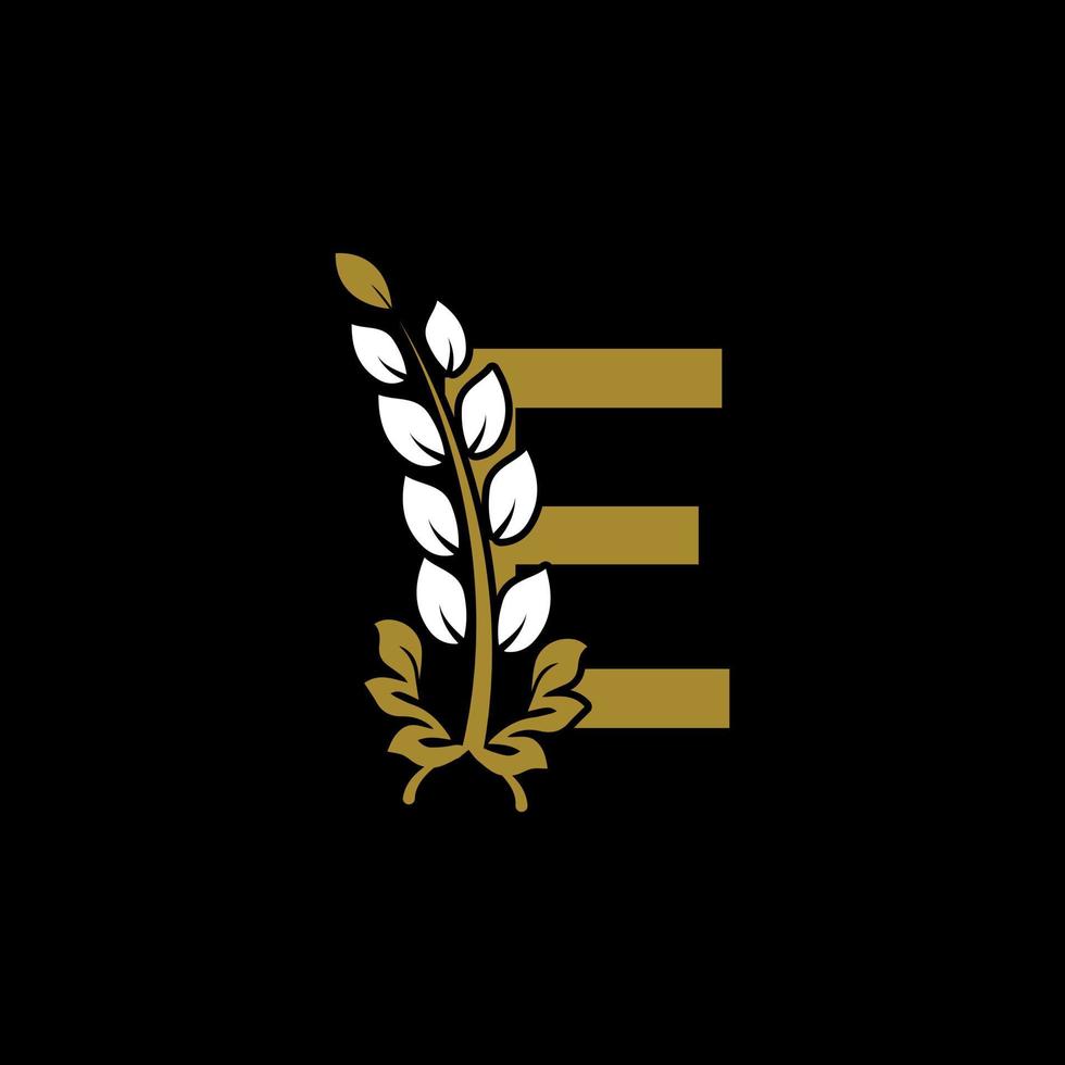 Initial Letter E Linked Monogram Golden Laurel Wreath Logo. Graceful Design for Restaurant, Cafe, Brand name, Badge, Label, luxury identity vector