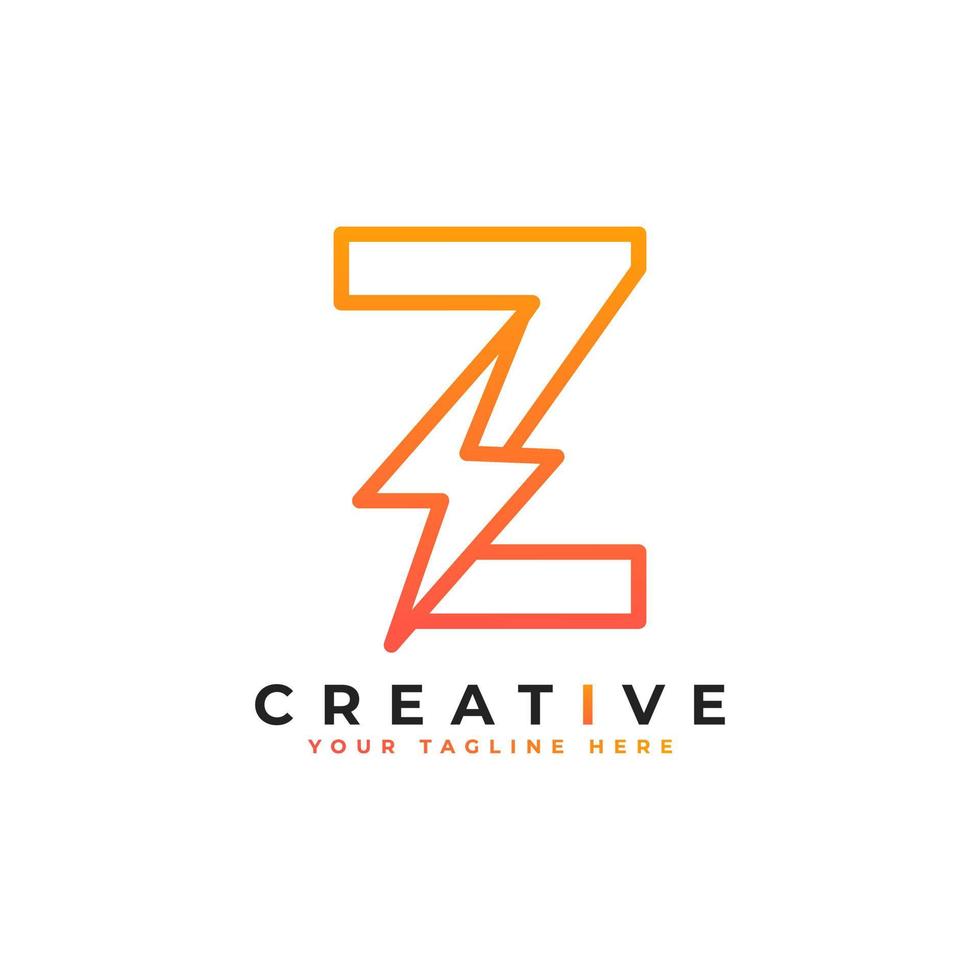 logotipo inicial de la letra z con rayo de iluminación en estilo lineal. alfabeto adecuado para rápido, potencia, flash, eléctrico, identidad, movimiento y velocidad. vector